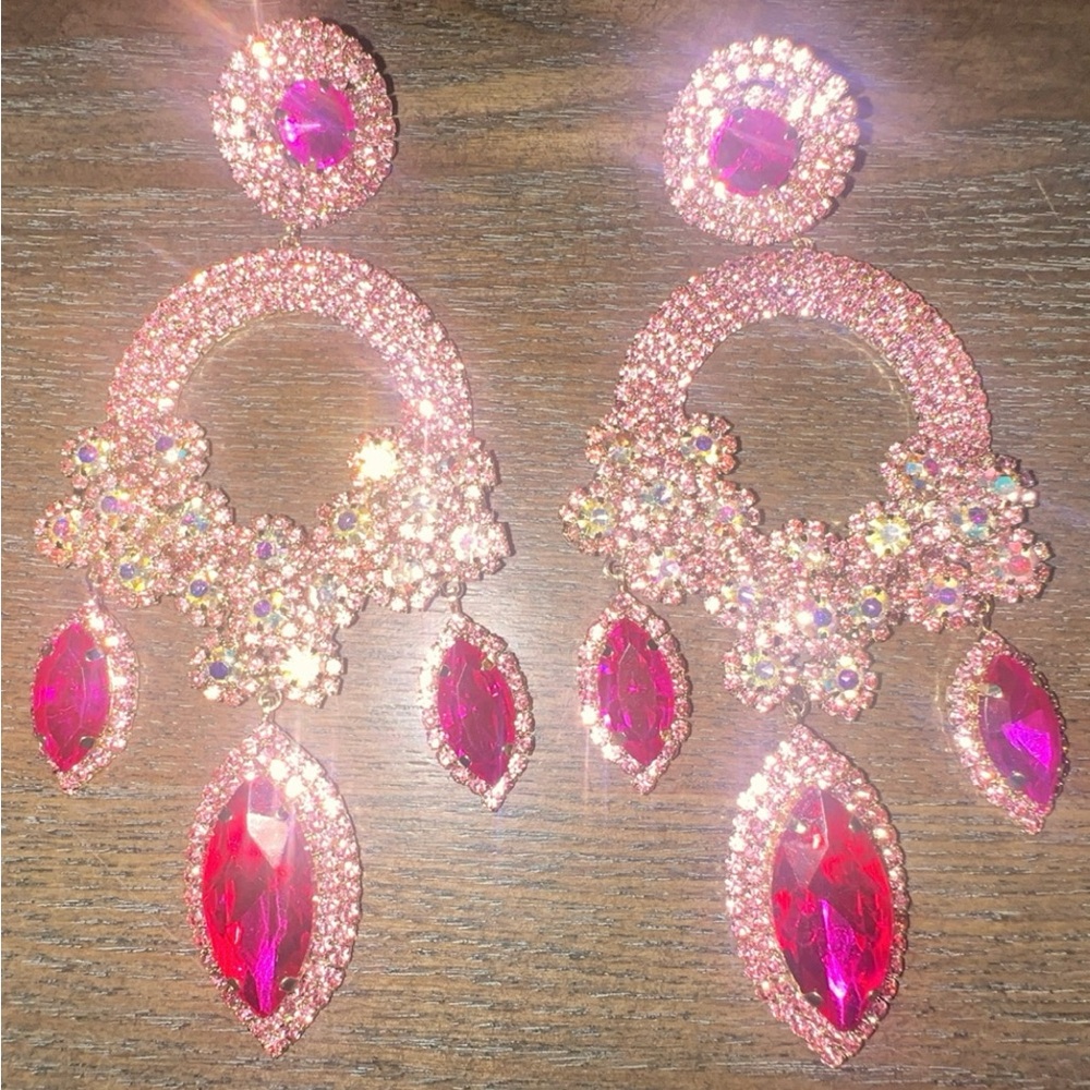 Elegant Pink Crystal Drop Earrings
